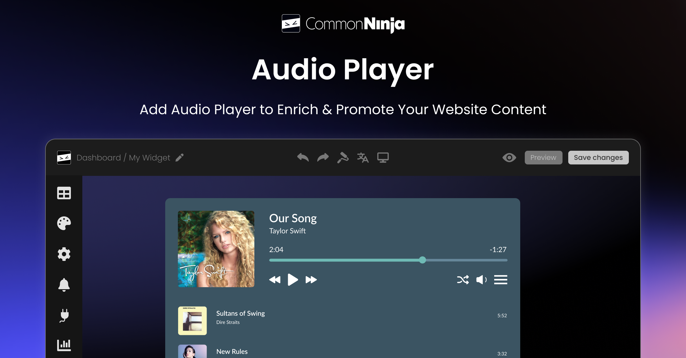 Audio Player widget for Slides Site Generator - Free & Easy to Use